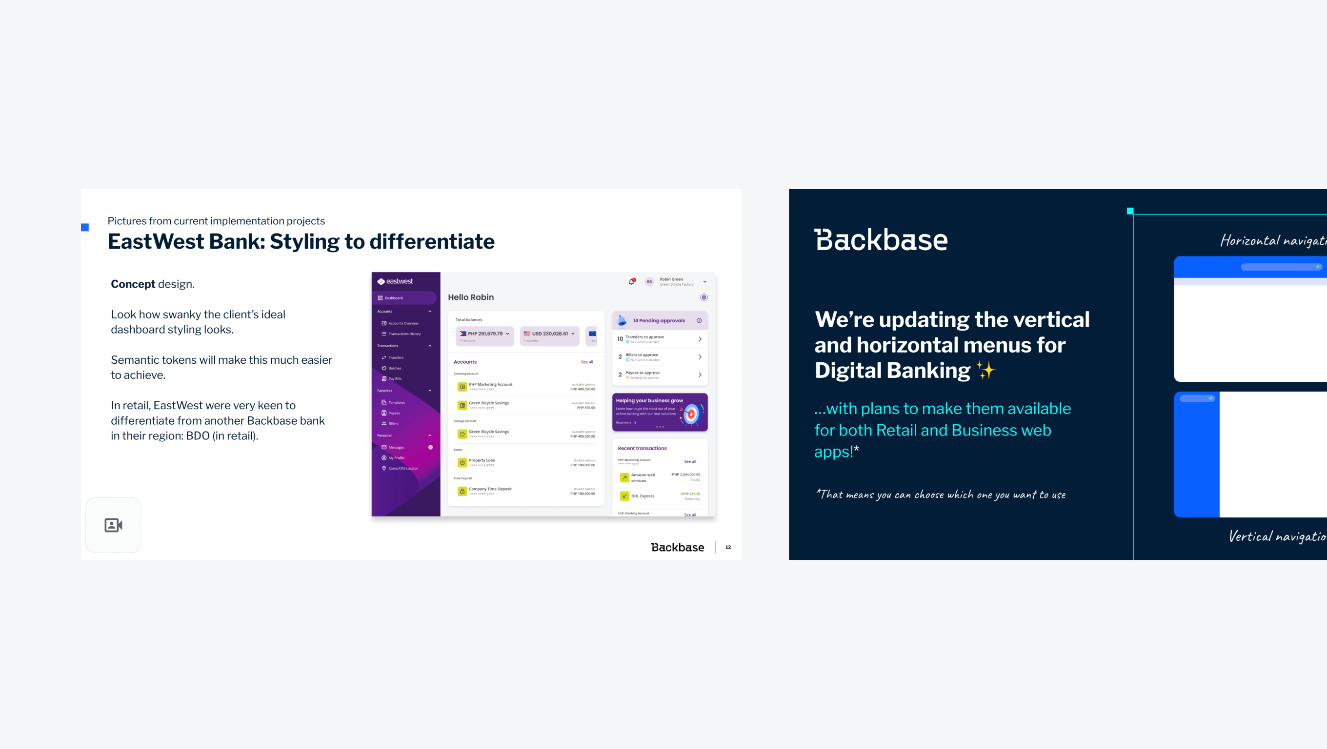 Design documentation showing sidebar navigation influence on Backbase core product