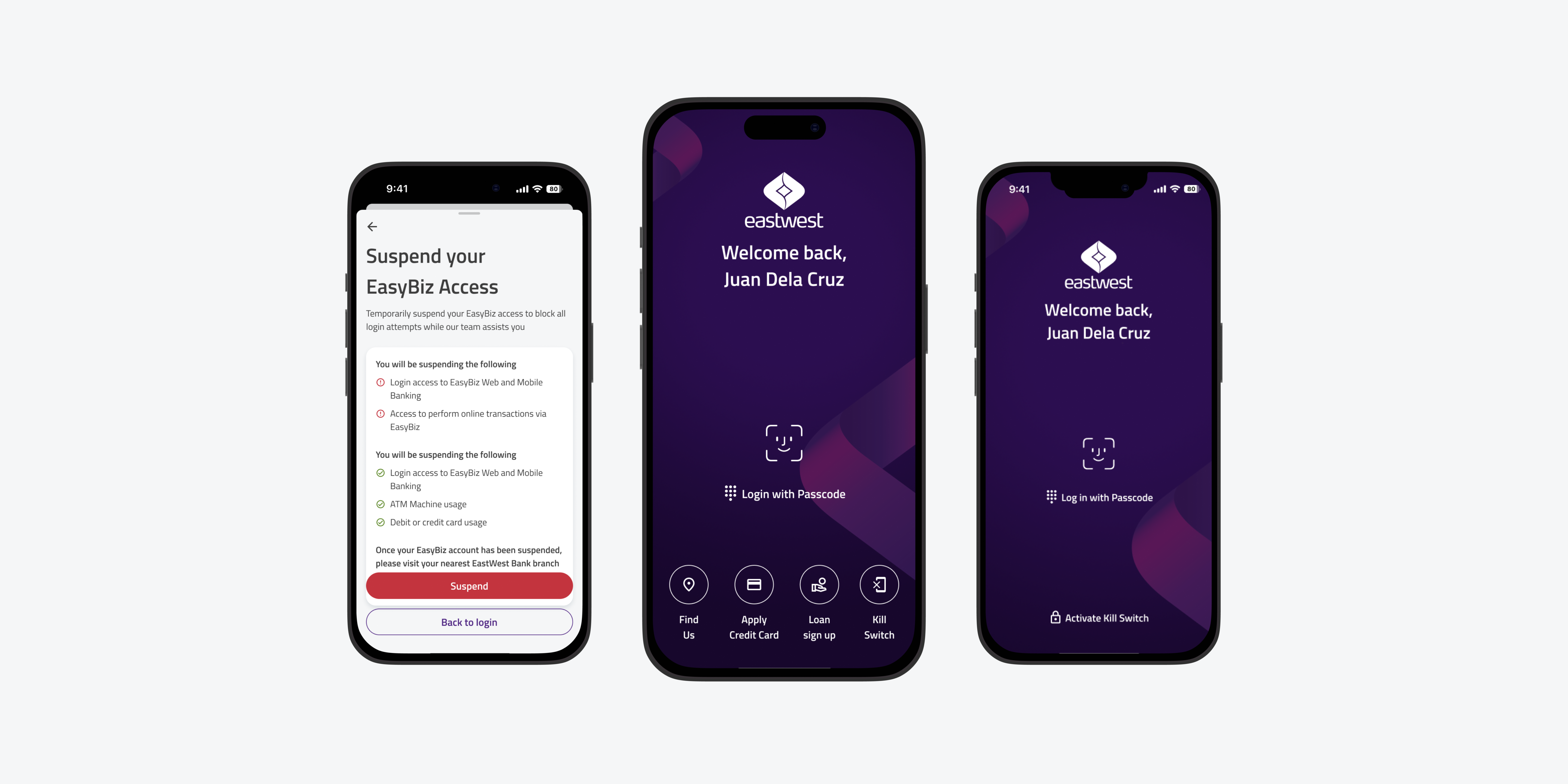 Kill Switch mobile login screen mockups