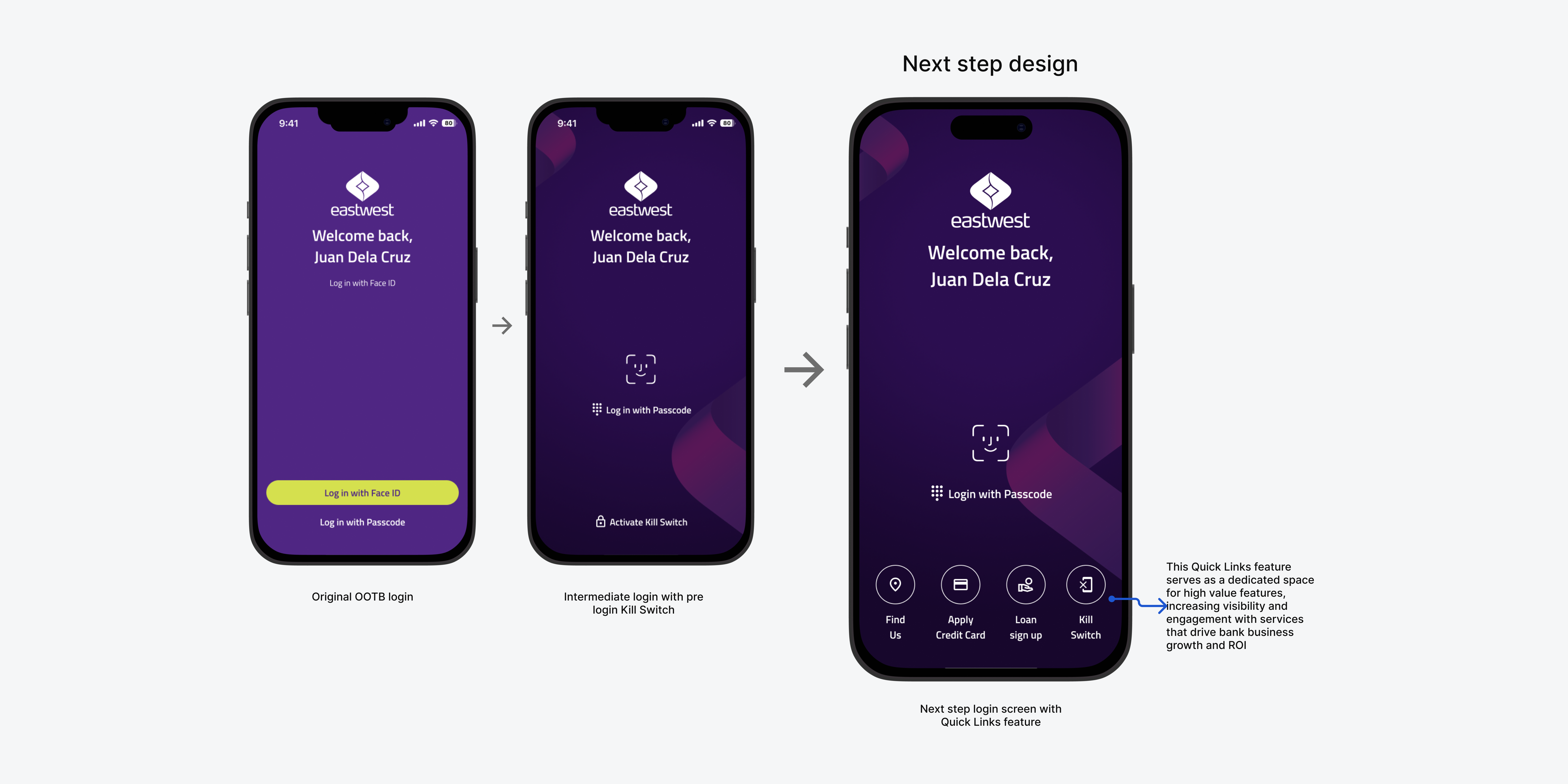 Login screen with quick links dock